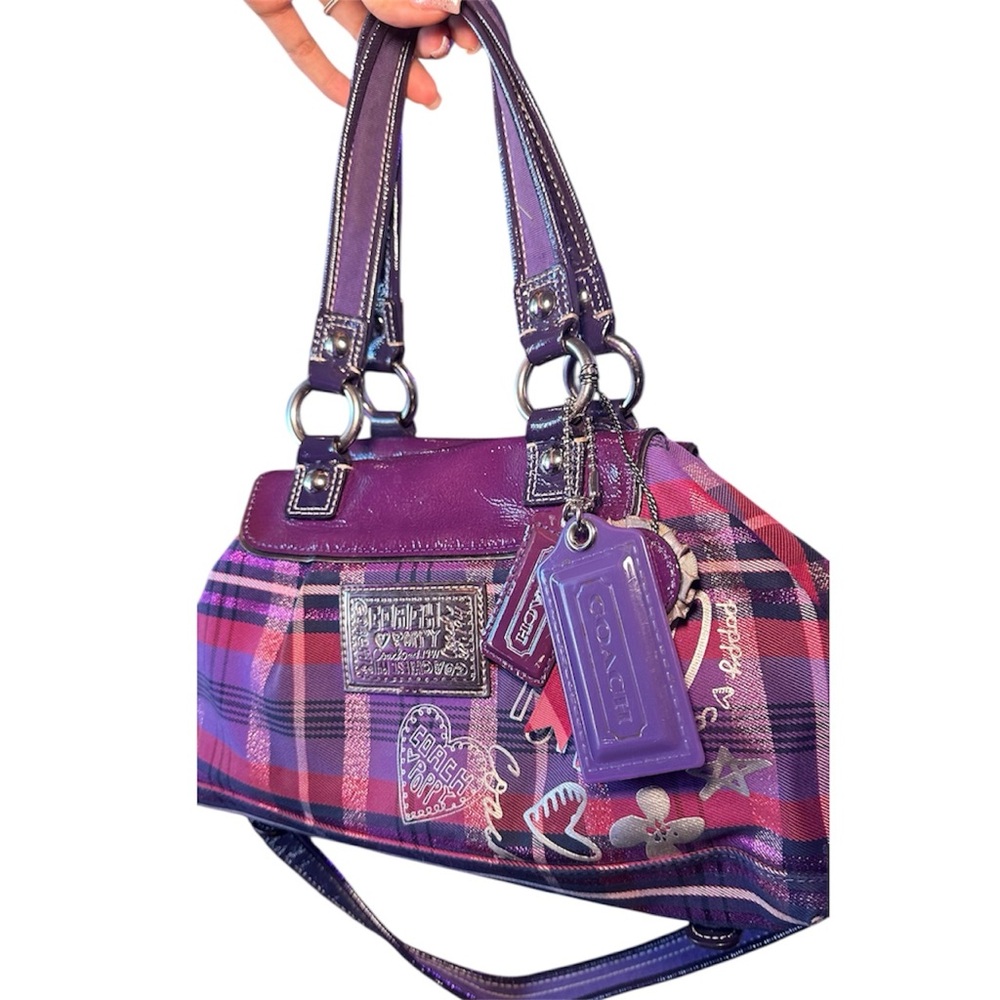 Coach Purple and Pink Plaid Satchel